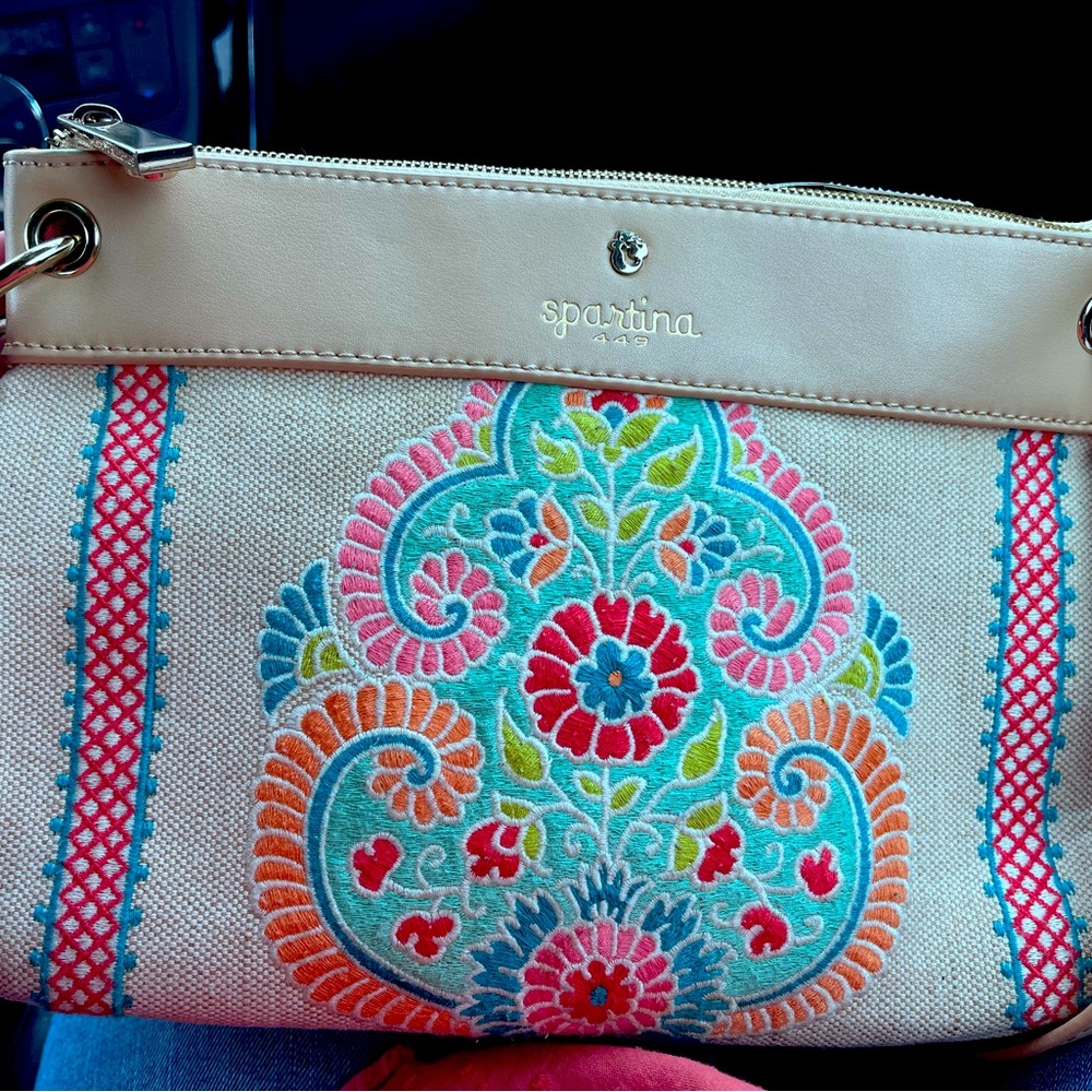 Spartina 449 Women's Cream and Multicolor Embroidered Bag